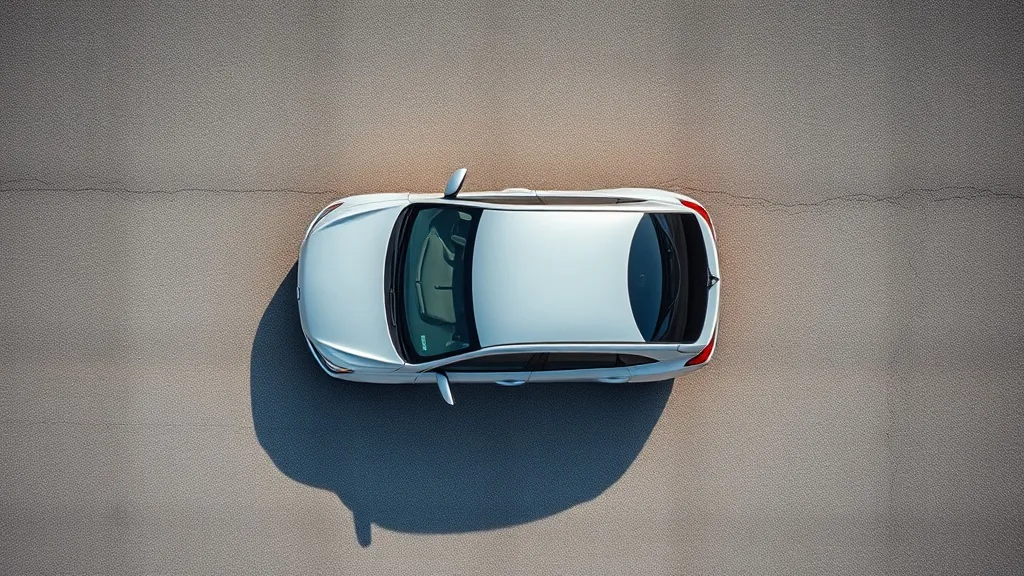 A professional overhead shot of a clean used car on a neutra