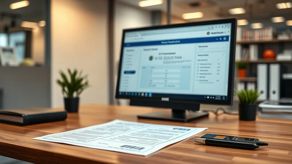 A professional office desk with automotive documents and a c