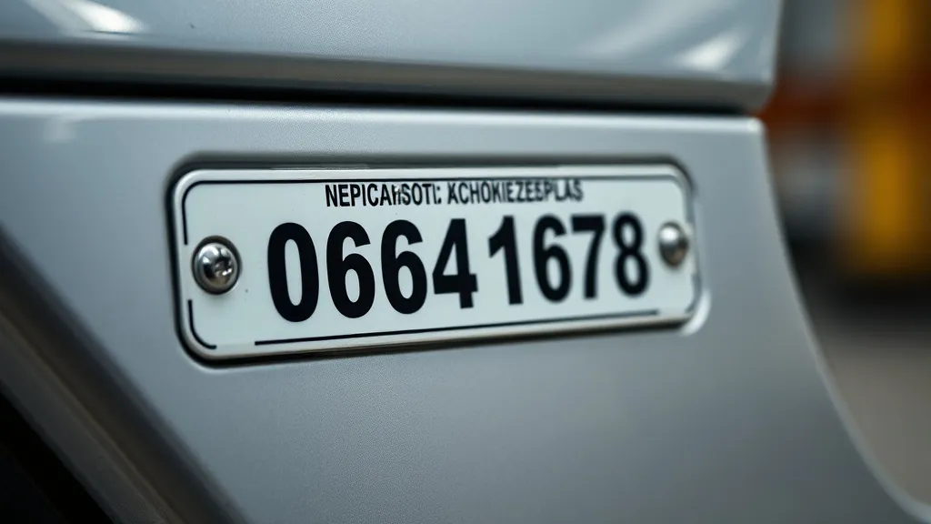 Close up of a vehicle identification number plate on a car d